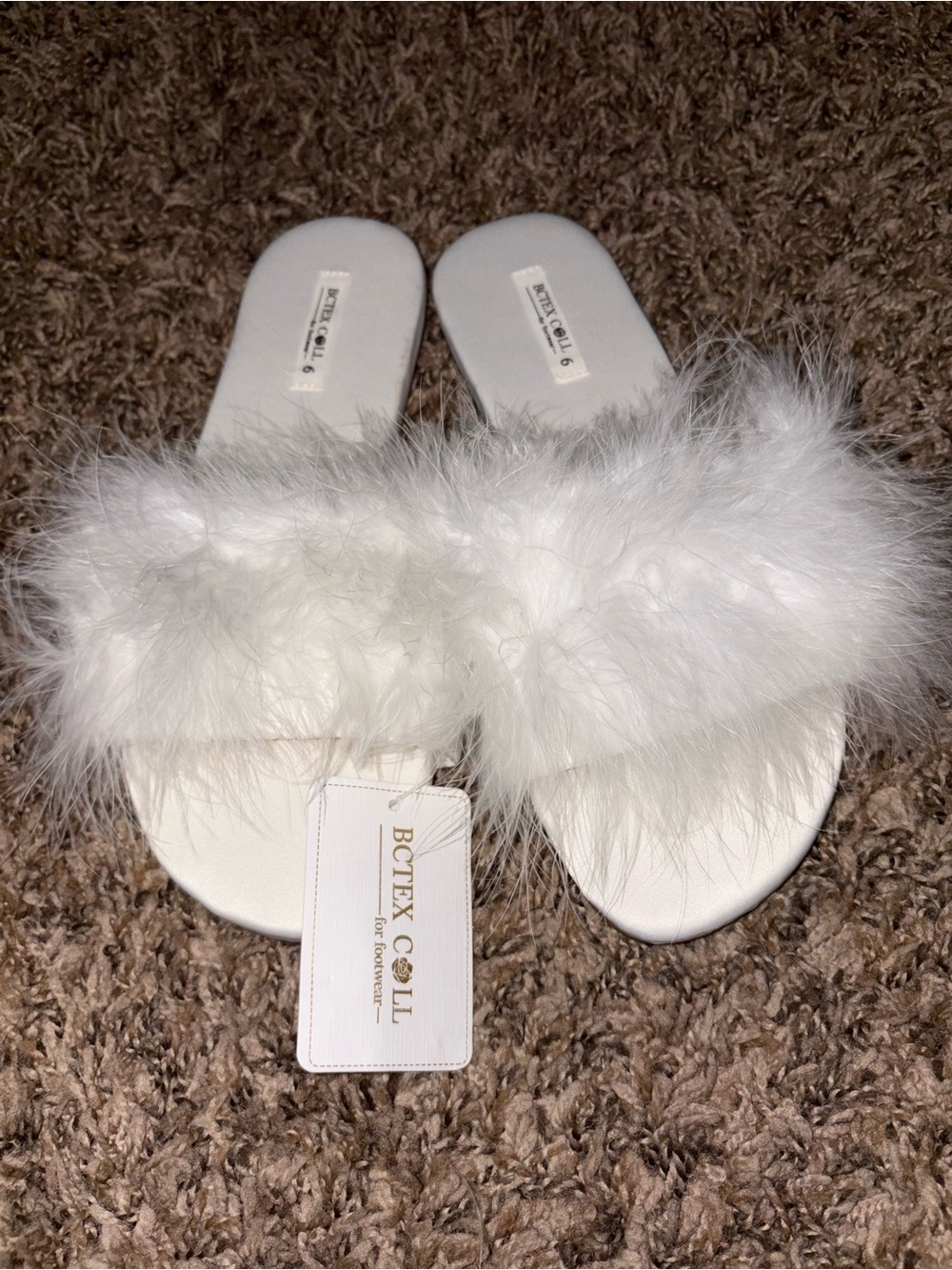 White Marabou Slide Slippers
